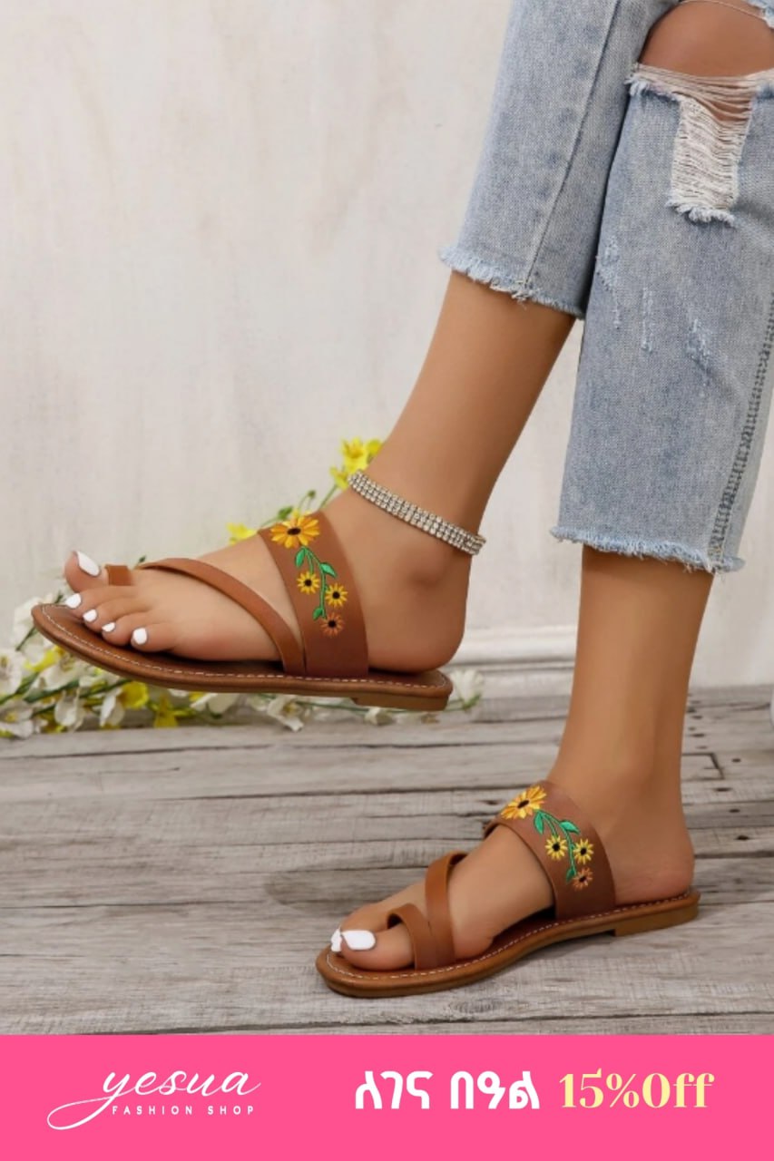 Women Floral Embroidered Thong Sandals