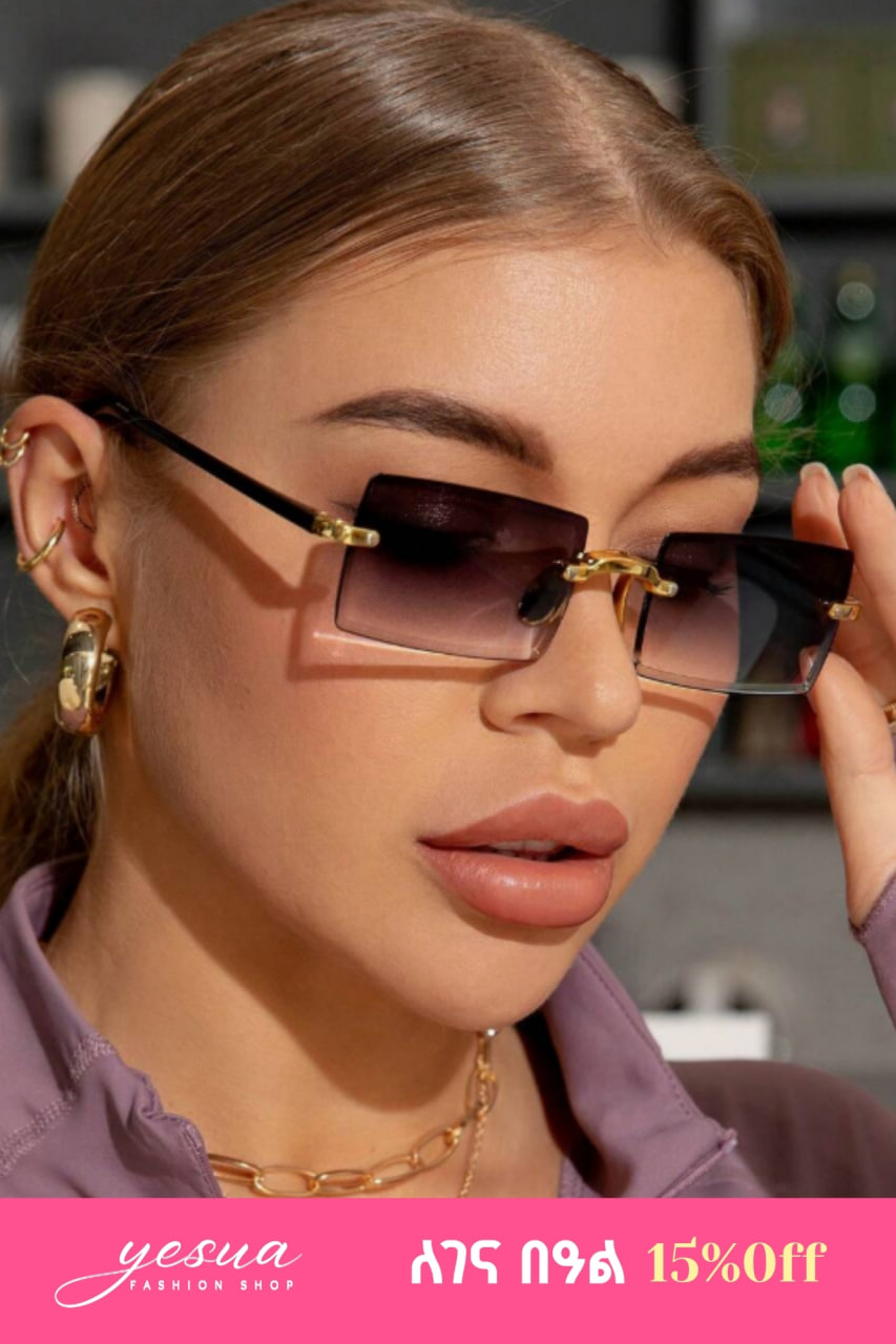 Retro Frameless Rectangular Sunglasses Unisex Plastic Fashion Classic Style