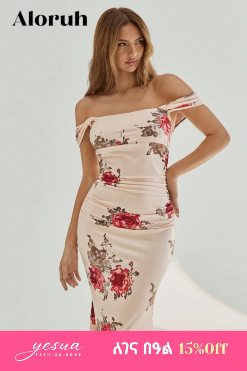 Aloruh Elegant And Romantic Floral Print Knitted Dress